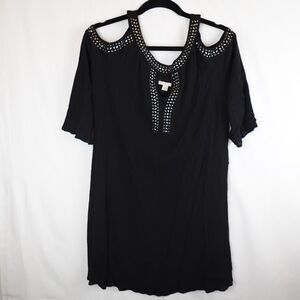 Cato EST. 1946 Blouse Women's Large Black Cold Shoulder Studded Keyhole Top